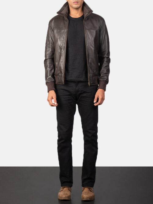 Air Rolf Brown Leather Bomber Jacket