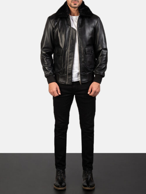 Airin G-1 Black Leather Bomber Jacket