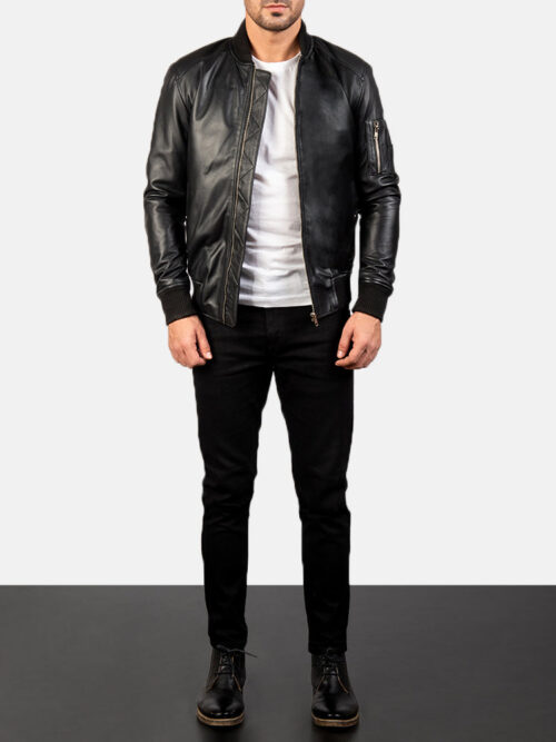 Bomia Ma-1 Black Leather Bomber Jacket