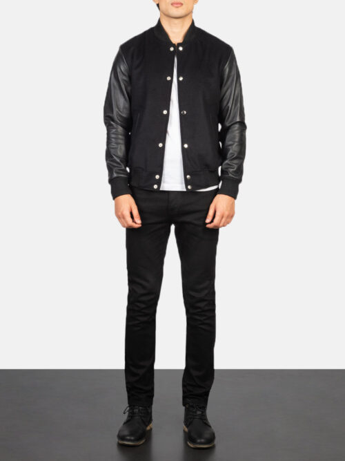 Vaxton Black Striped Hybrid Varsity Jacket