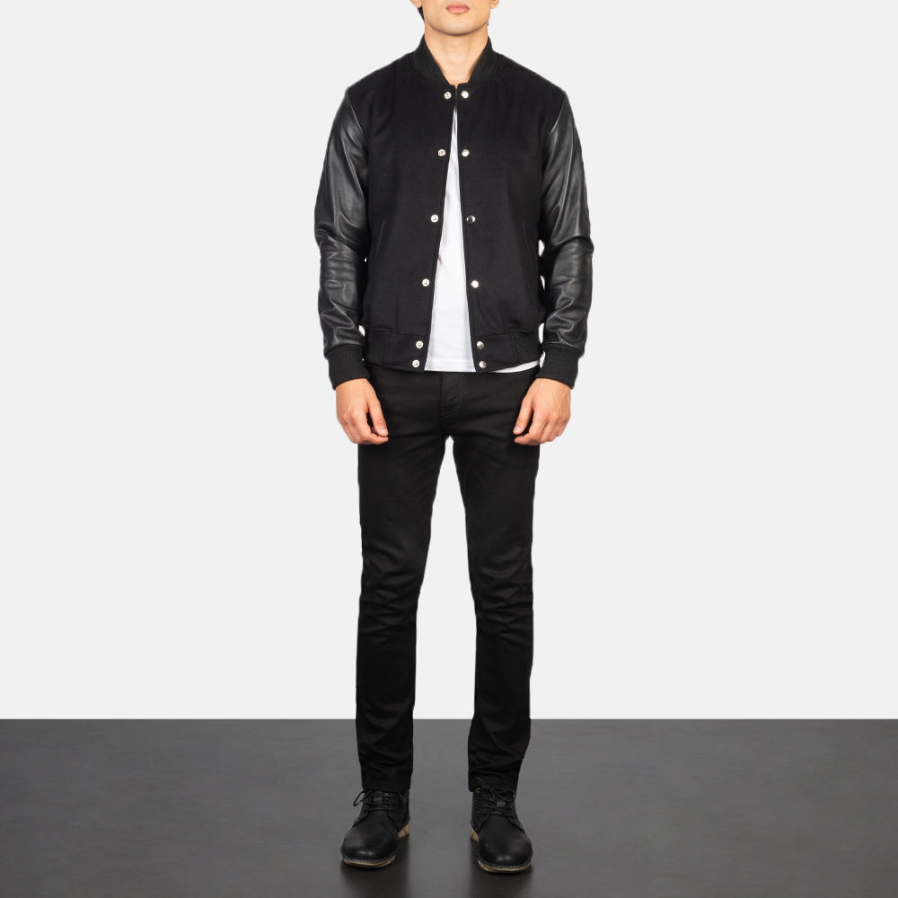 Vaxton Black Striped Hybrid Varsity Jacket