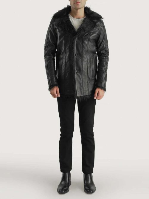 Furcliff Black Leather Coat