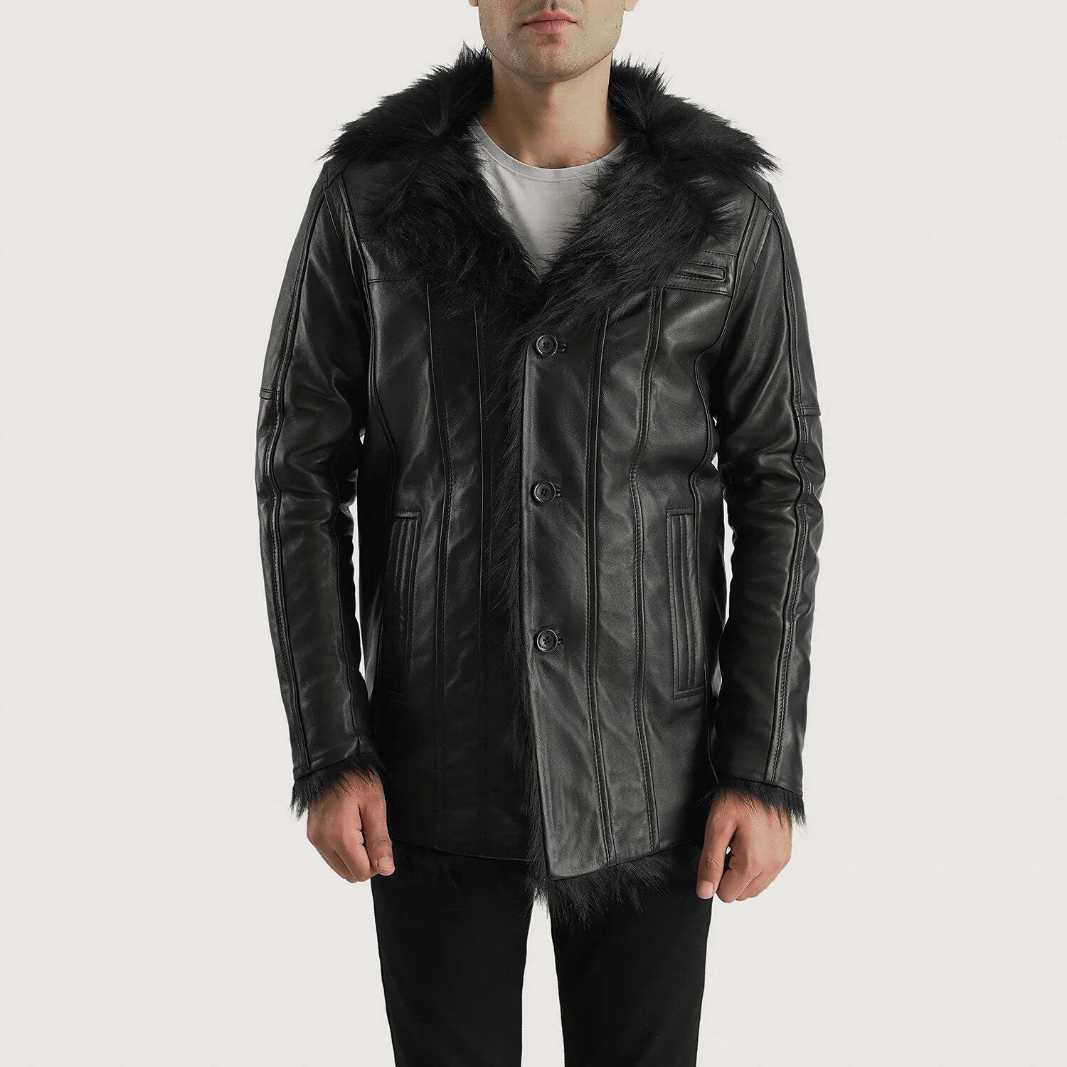 Furcliff Black Leather Coat - Image 3
