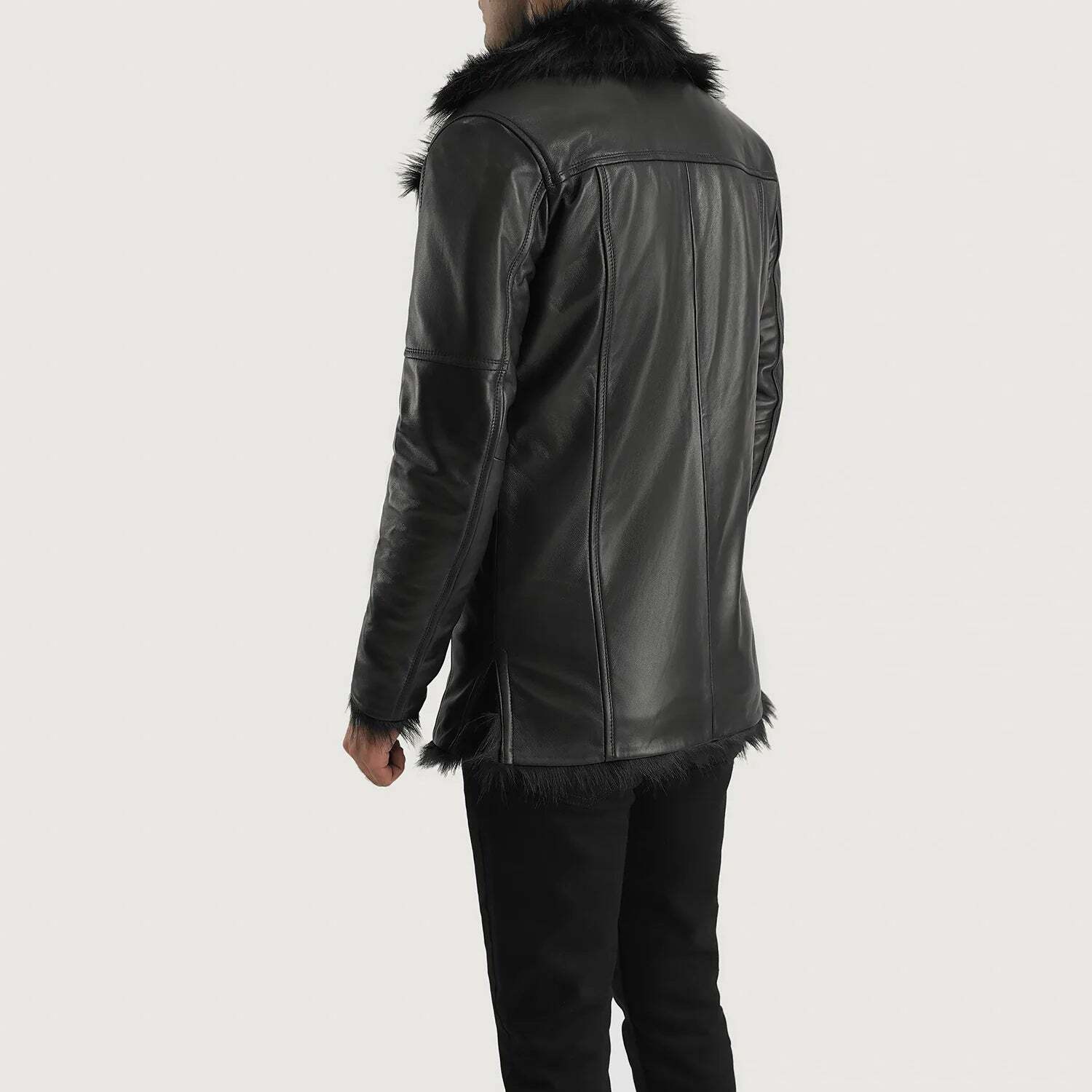 Furcliff Black Leather Coat - Image 4