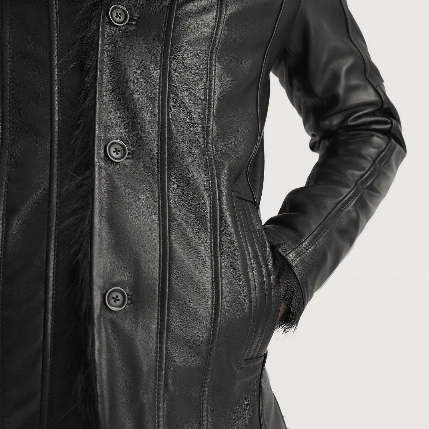 Furcliff Black Leather Coat - Image 5