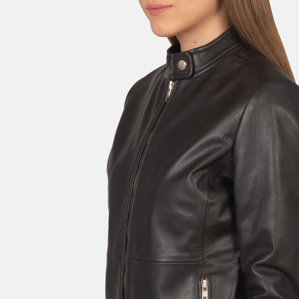 Rave Brown Leather Biker Jacket - Image 3