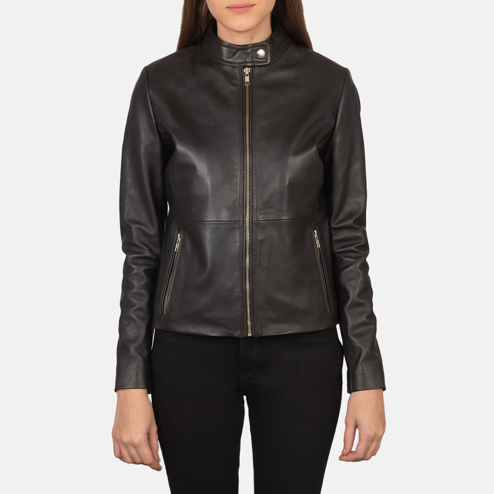Rave Brown Leather Biker Jacket - Image 2