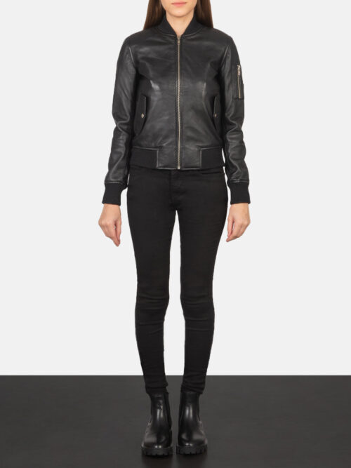 Ava Ma-1 Black Leather Bomber Jacket