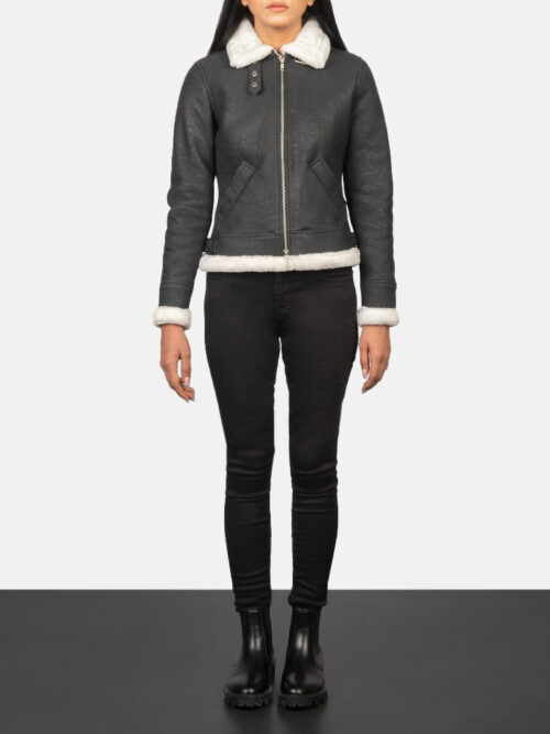 Sherilyn B-3 Black & White Leather Bomber Jacket