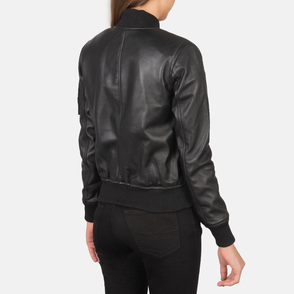 Ava Ma-1 Black Leather Bomber Jacket - Image 4