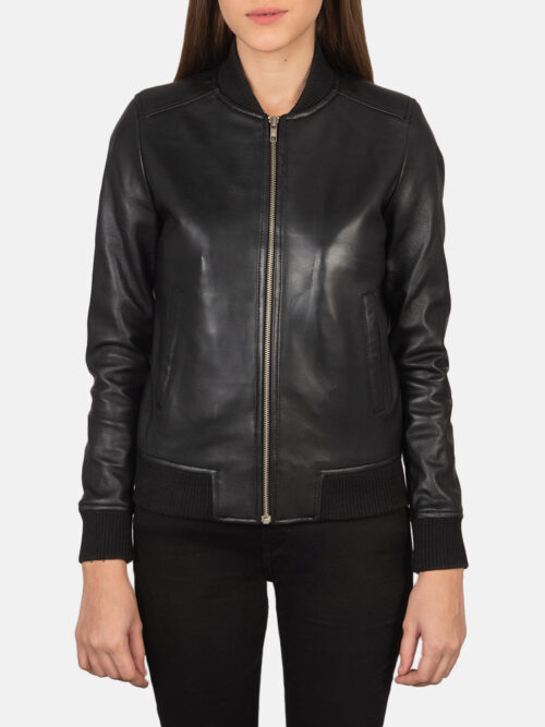 Bliss Black Leather Bomber Jacket