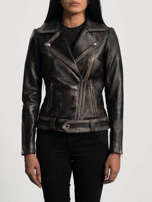Rumy Maroon Leather Biker Jacket