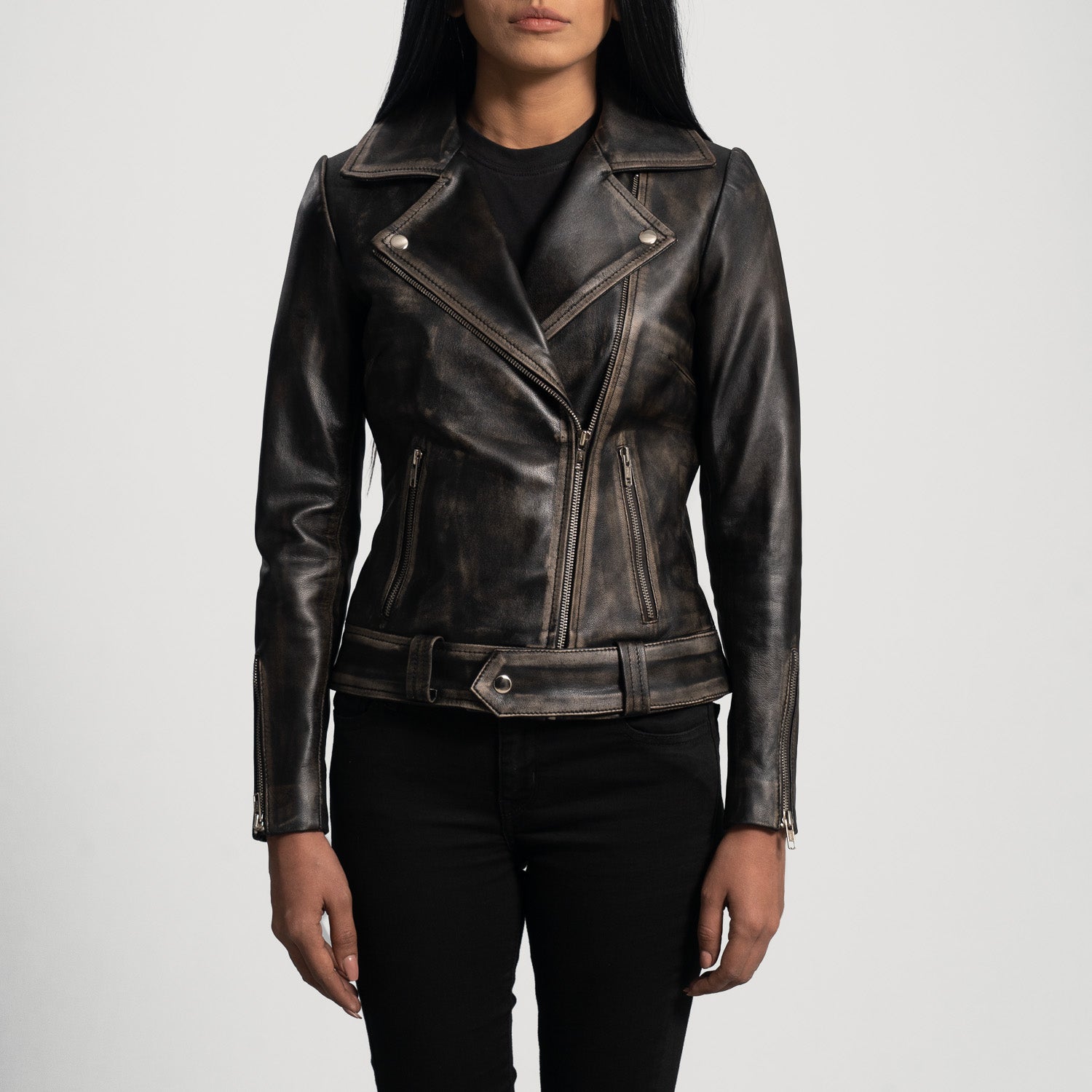 Rumy Maroon Leather Biker Jacket