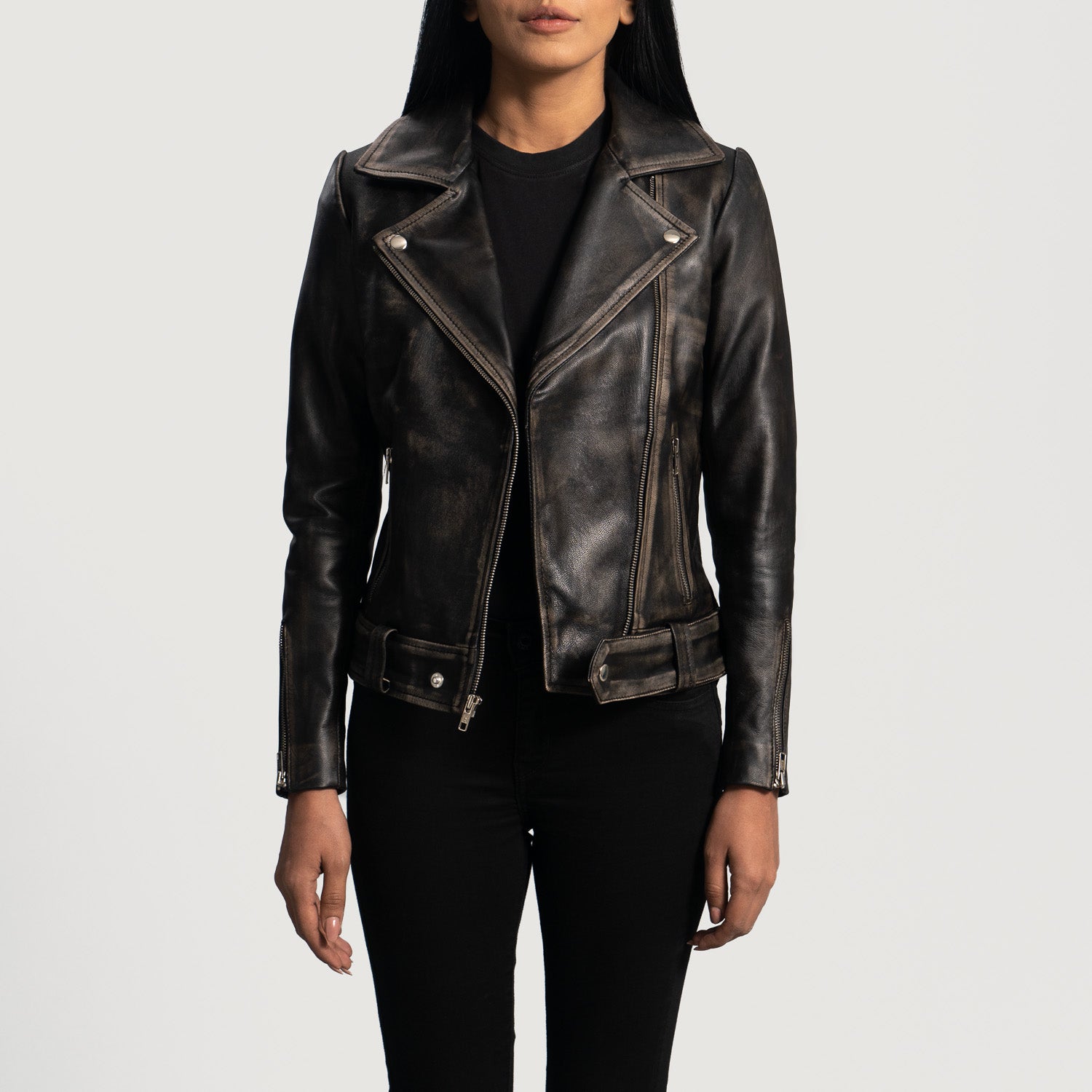 Rumy Maroon Leather Biker Jacket - Image 4