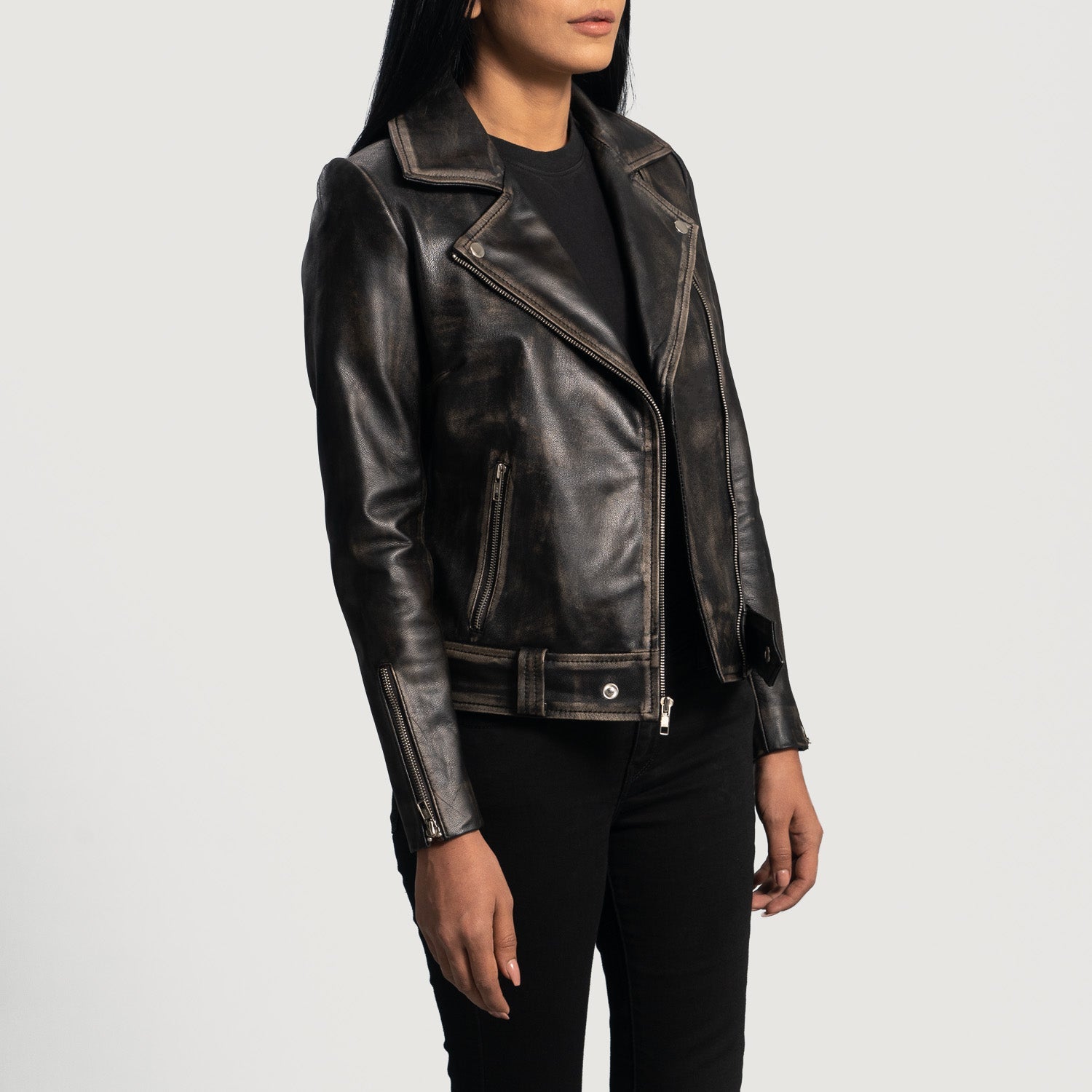 Rumy Maroon Leather Biker Jacket - Image 3
