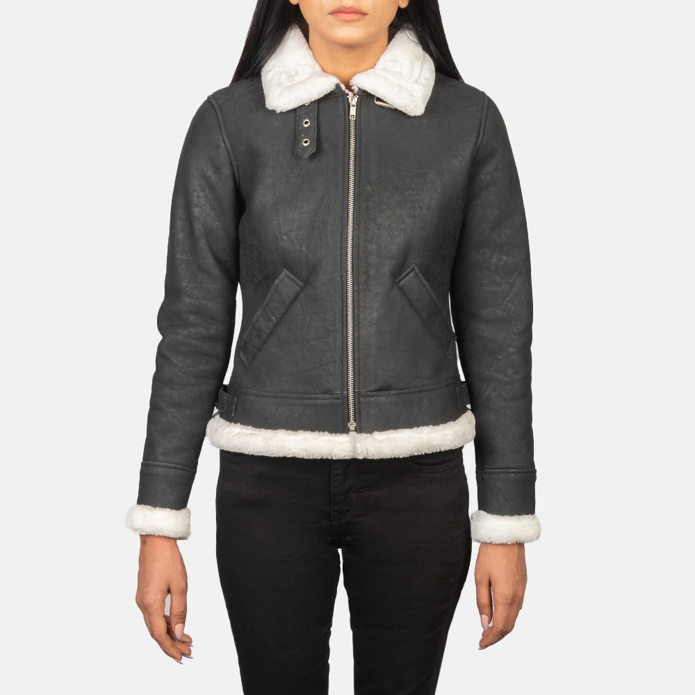 Sherilyn B-3 Black & White Leather Bomber Jacket - Image 2