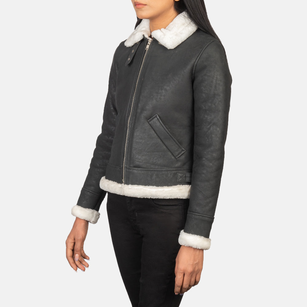 Sherilyn B-3 Black & White Leather Bomber Jacket - Image 3